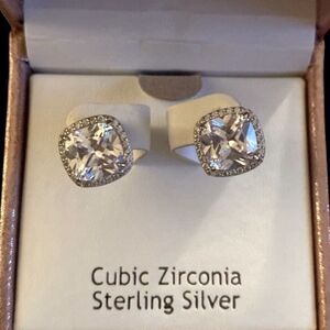 Sterling Silver Large Jewel Cubic Zirconia Stud Earrings NIB!